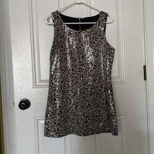 Silver and black leopard sequin dress